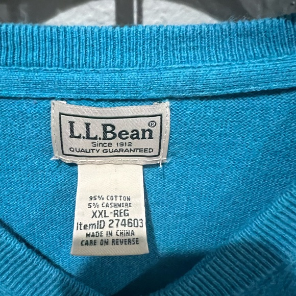 L.L. Bean Men's Bright Teal V-Neck Sweater Cotton Cashmere Blend Size XXL - Picture 3 of 4